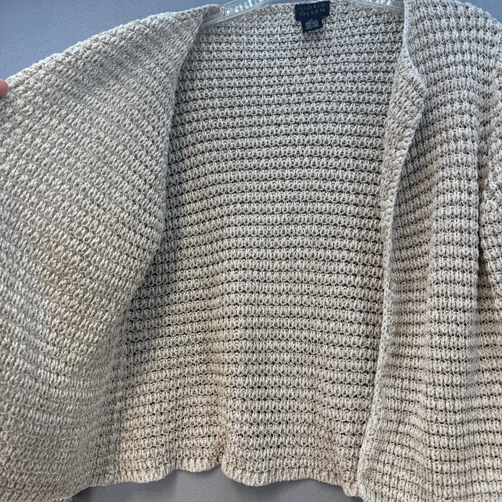 Sigrid Olsen Cardigan Women's L Beige 46% Silk Neutral Business Casual Sweater - Picture 2 of 10